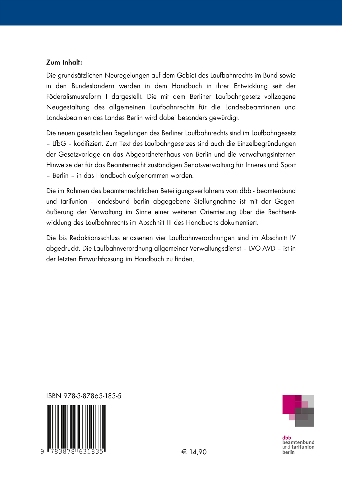 Handbuch zum Berliner Laufbahnrecht – Klappentext